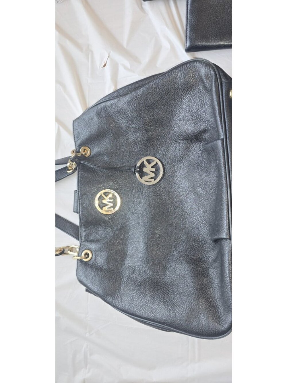 Michael Kors Large Black Pebbled Shoulder Bag MK Logo W/ Wallet - Picture 2 of 16